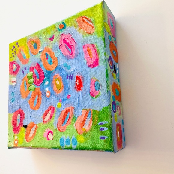 Original Painting Abstract Collectible Floral 6" x 6"x 1.5" One-of-a-Kind - Picture 3 of 5